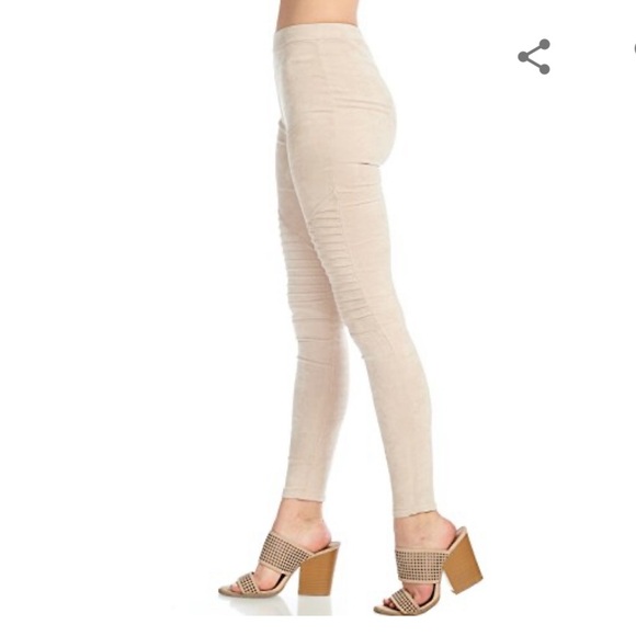 Venti6 faux suede moto legging in a light tan color. - Picture 5 of 13